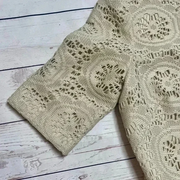 EUC Tan‎ Crochet Lace Women’s Cocktail Formal Adrianna Papell 1/4 Sleeve Dress - Picture 7 of 11